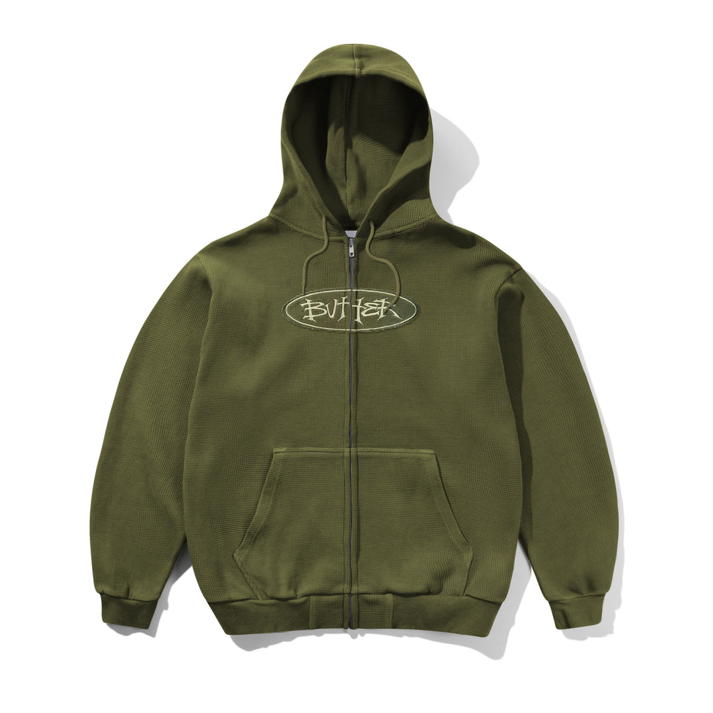 TIDE WAFFLE ZIP-THRU HOODIE WASHED ARMY