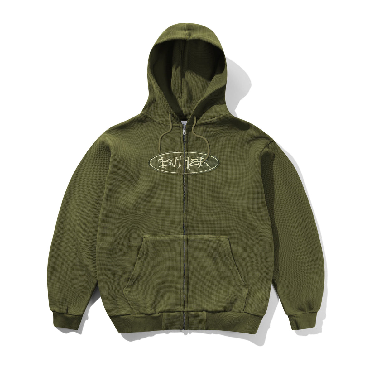 TIDE WAFFLE ZIP-THRU HOODIE WASHED ARMY