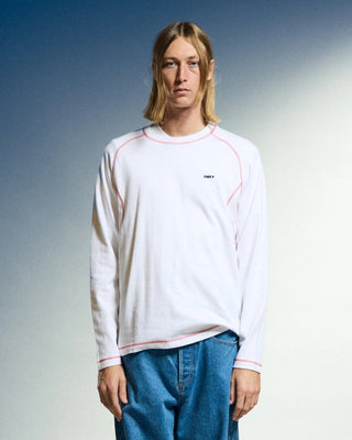 AARON CONTRAST STITCH LS WHITE