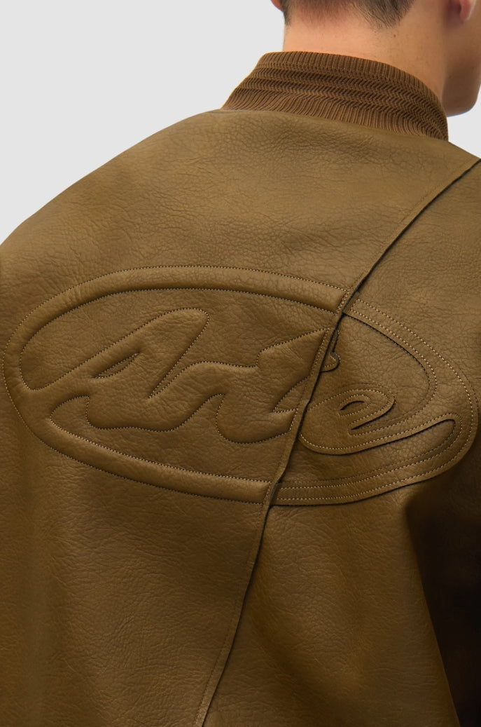 LEATHER VARSITY JACKET BROWN