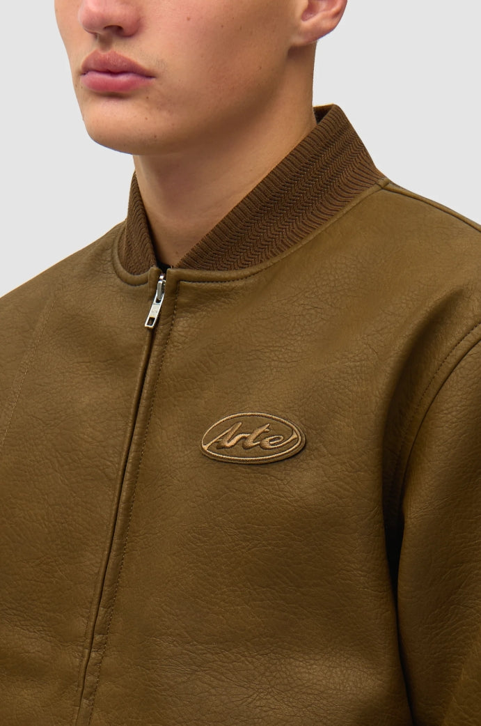LEATHER VARSITY JACKET BROWN