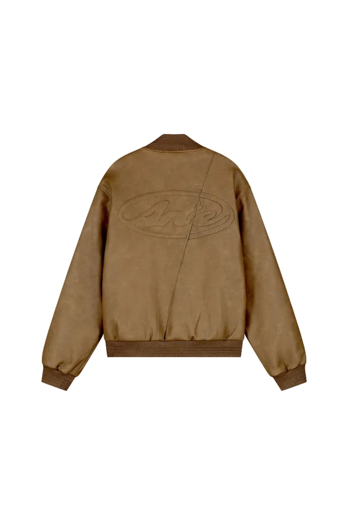 LEATHER VARSITY JACKET BROWN
