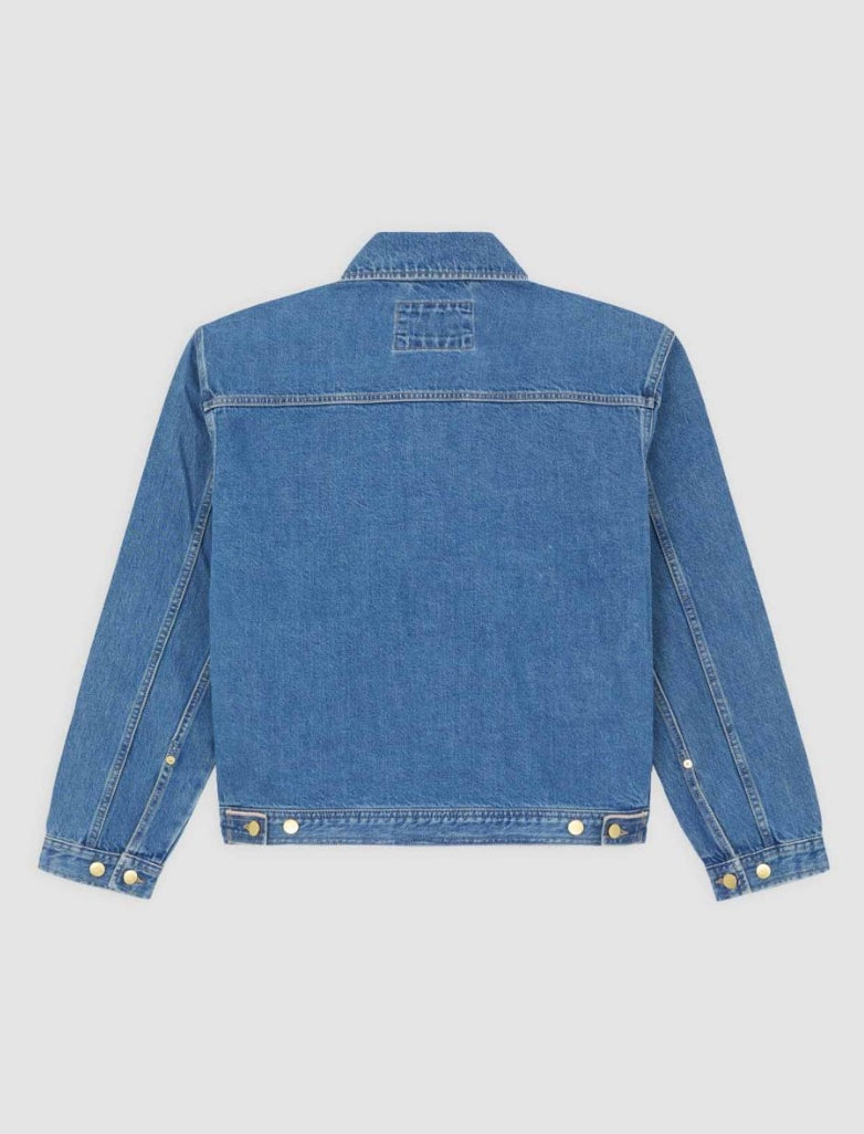 TRUCKER PLEATED DENIM JACKET BLUE