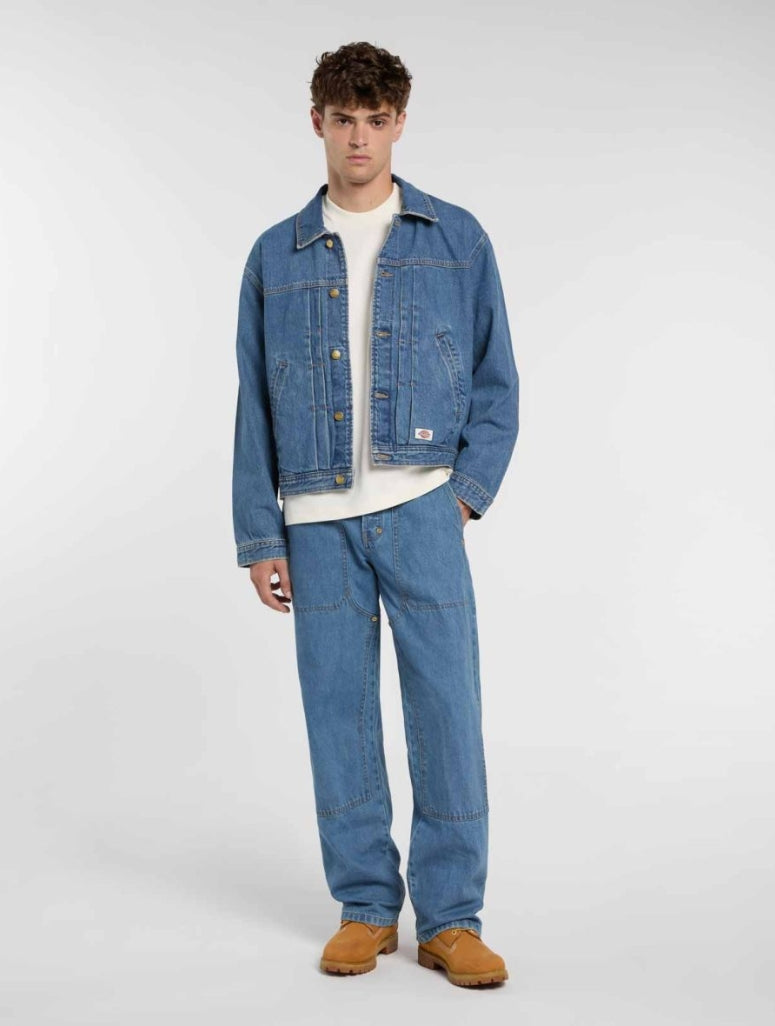 TRUCKER PLEATED DENIM JACKET BLUE