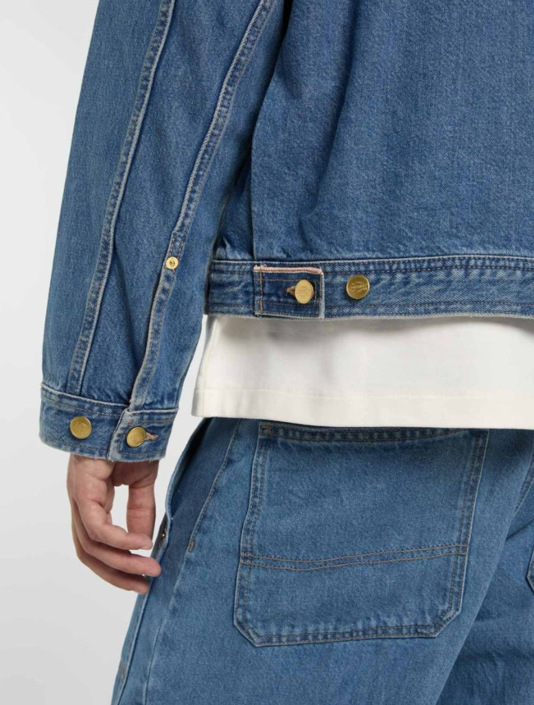 TRUCKER PLEATED DENIM JACKET BLUE