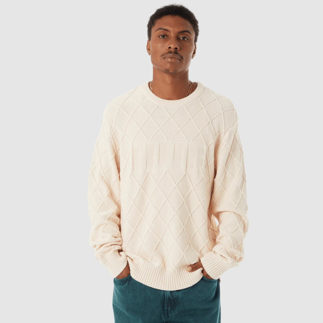 GRID CREWNECK SWEATER NATURAL