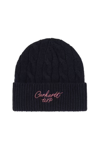 SIGNATURE CABLE BEANIE DEEP NIGHT/GLASSY PINK