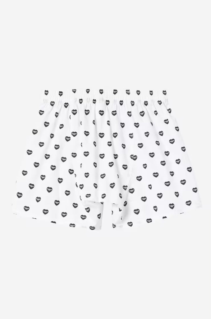 COTTON BOXER HEART PRINT WHITE/BLACK