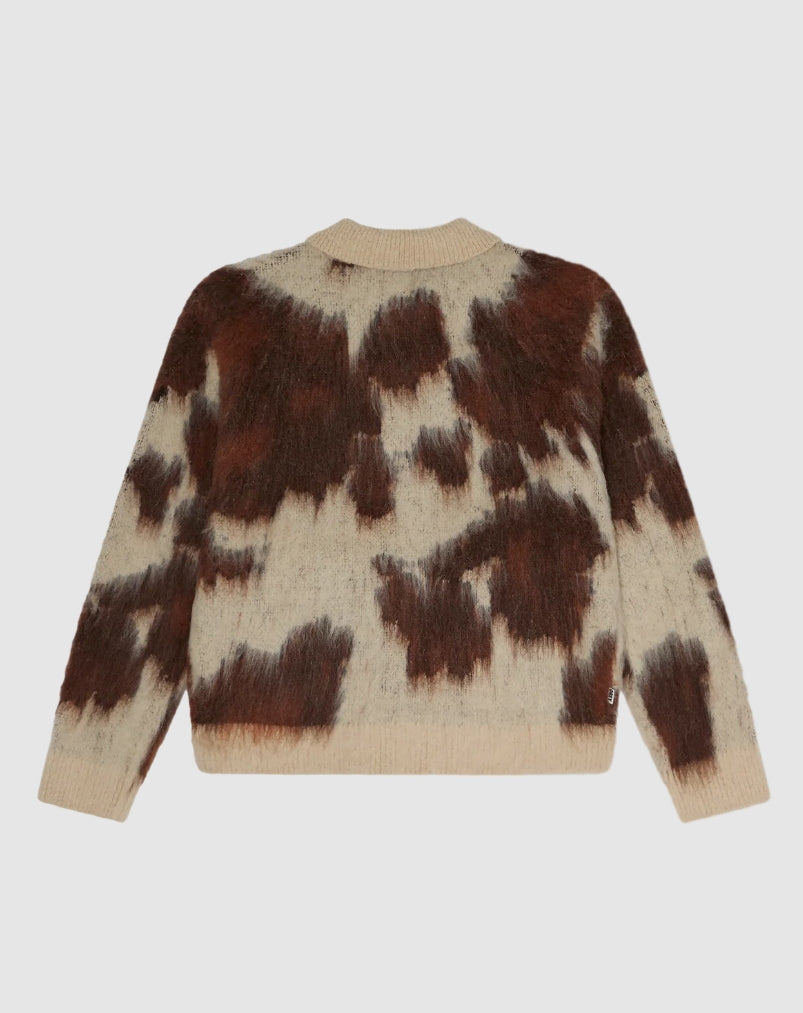 COW PATTERN ZIP SWEATER