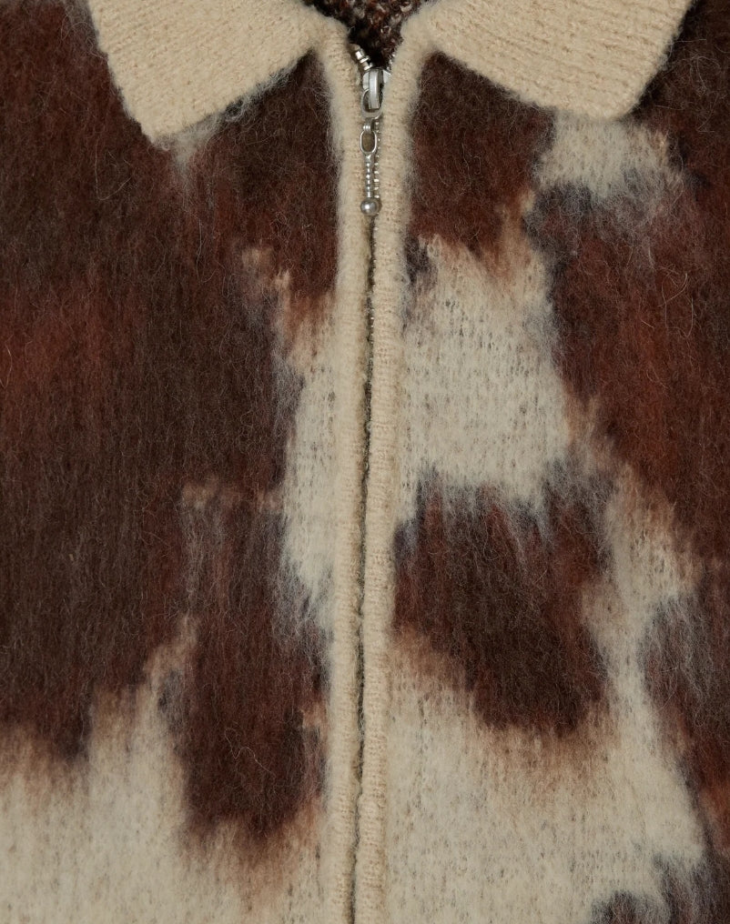 COW PATTERN ZIP SWEATER
