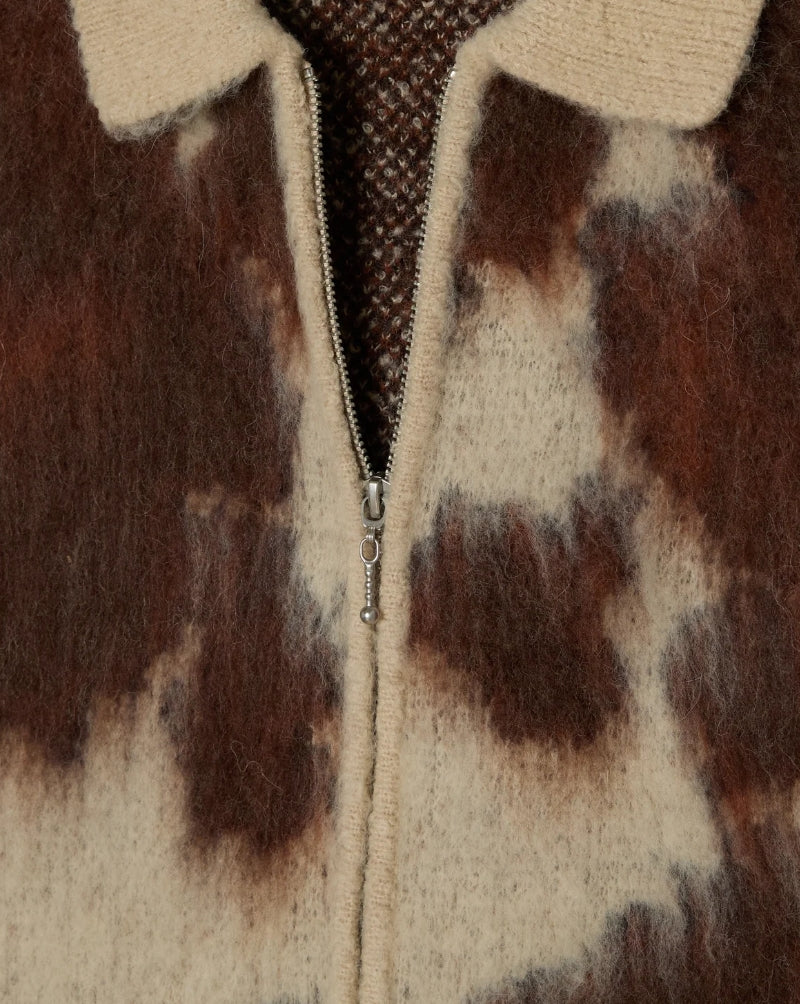 COW PATTERN ZIP SWEATER