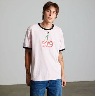 CHERRIES RINGER TEE DUSTY PINK