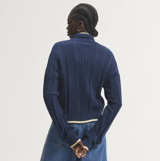 CABLE KNIT FIREBIRD TRACK JACKET INDIGO