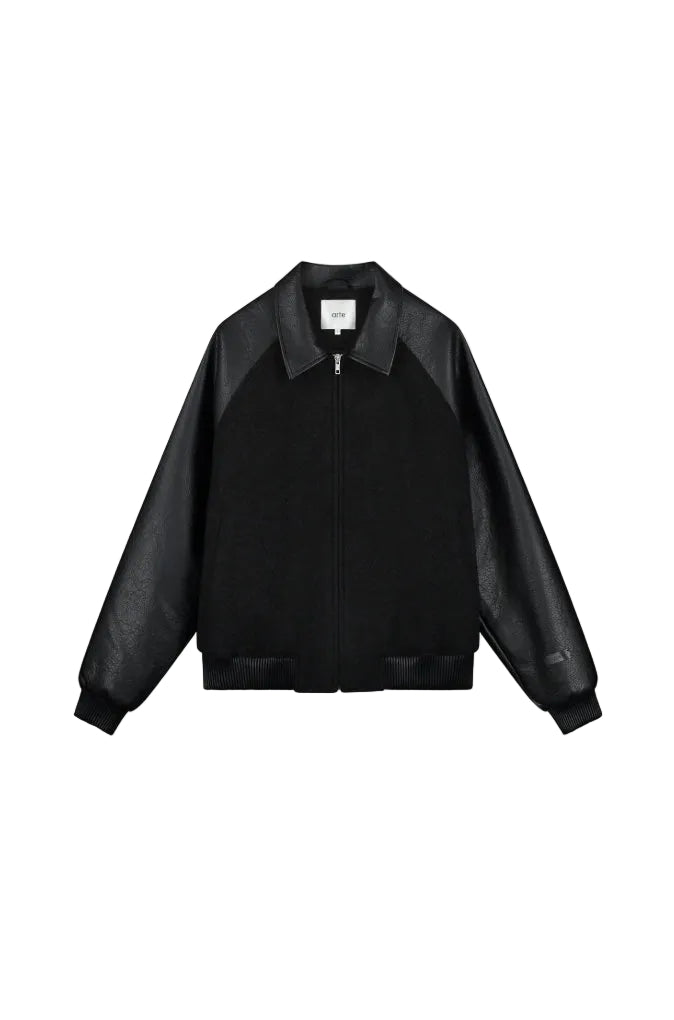 LEATHER VARSITY JACKET BLACK