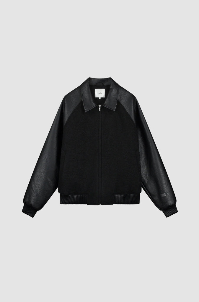 LEATHER VARSITY JACKET BLACK