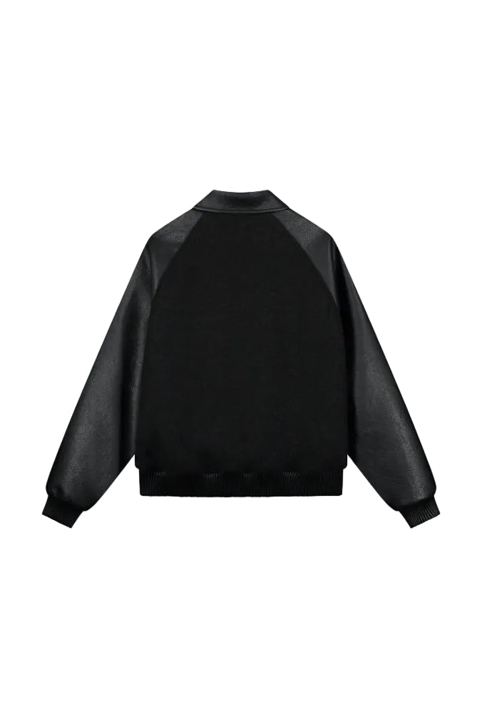 LEATHER VARSITY JACKET BLACK