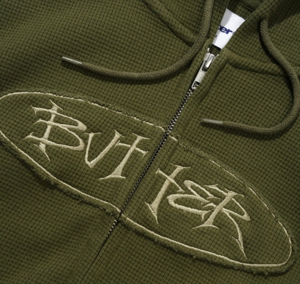 TIDE WAFFLE ZIP-THRU HOODIE WASHED ARMY