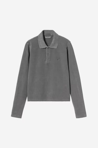 W' DORA L/S POLO BLACK GARMENT DYED