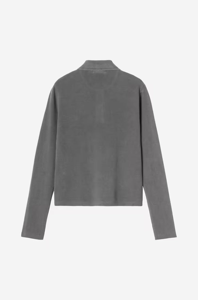 W' DORA L/S POLO BLACK GARMENT DYED