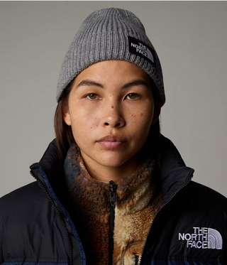 TNF LOGO BOX CUFFED BEANIE GREY HEATHER