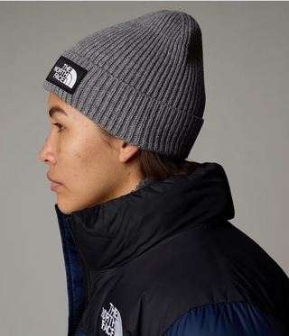 TNF LOGO BOX CUFFED BEANIE GREY HEATHER