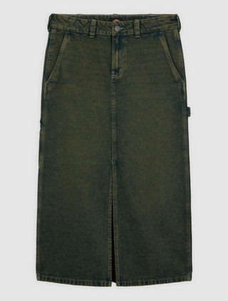 LONG DENIM CARPENTER SKIRT GREEN