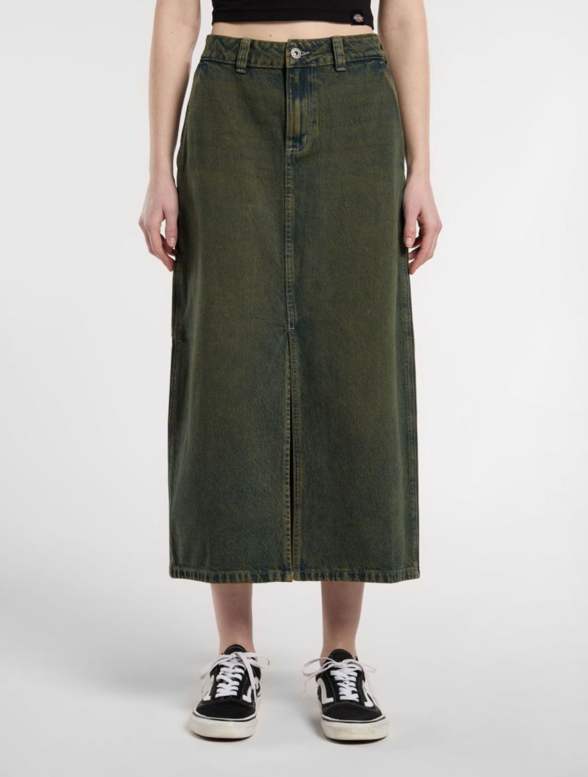 LONG DENIM CARPENTER SKIRT GREEN
