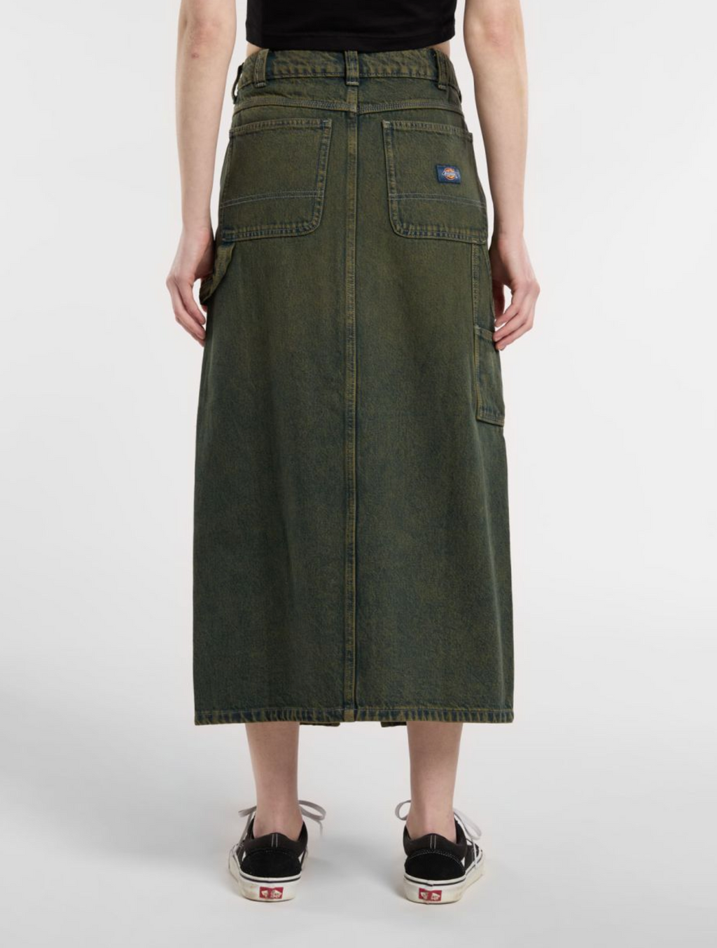 LONG DENIM CARPENTER SKIRT GREEN