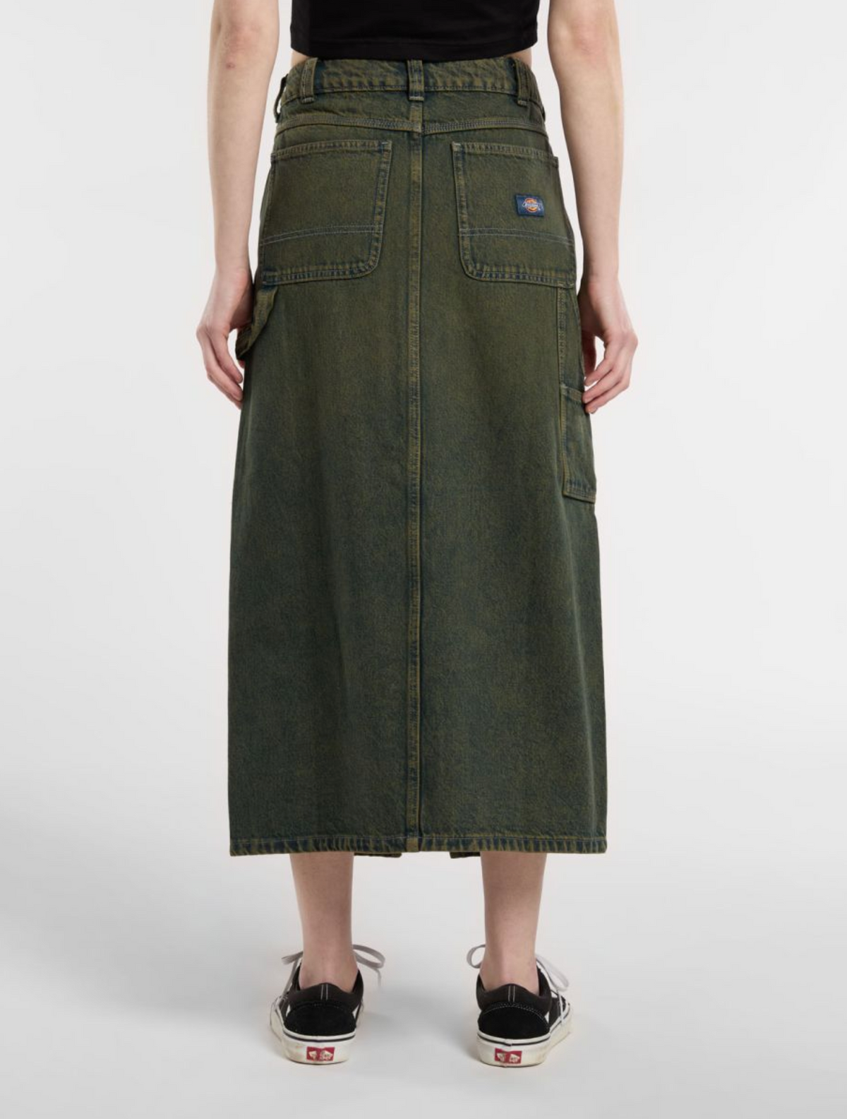 LONG DENIM CARPENTER SKIRT GREEN