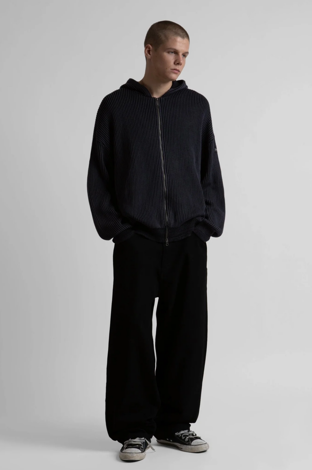PUSHER KNIT ZIP HOODIE BLACK/CHARCOAL