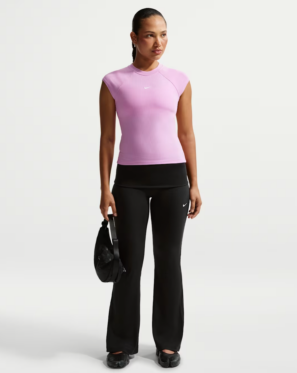 MID-RISE TIGHT RIBBED TROUSERS