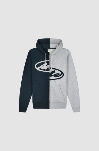 SPLIT PATCH LOGO ZIP HOODIE GREY/NAVY