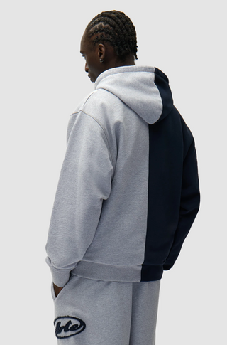 SPLIT PATCH LOGO ZIP HOODIE GREY/NAVY