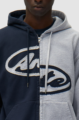 SPLIT PATCH LOGO ZIP HOODIE GREY/NAVY