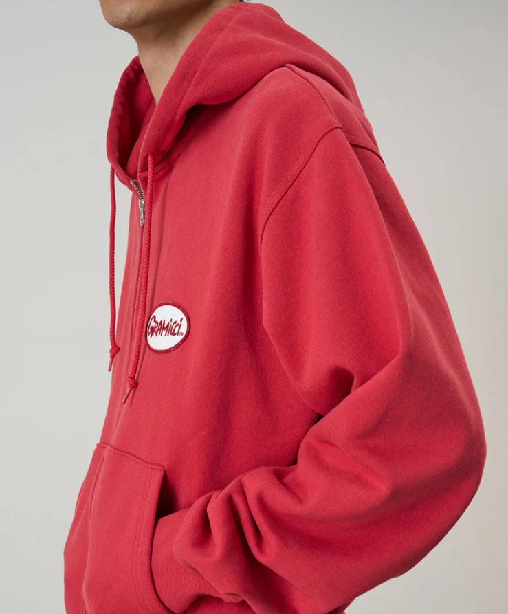 OVAL PATCH ZIP HOODED CRIMSON RED