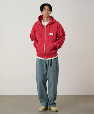 OVAL PATCH ZIP HOODED CRIMSON RED