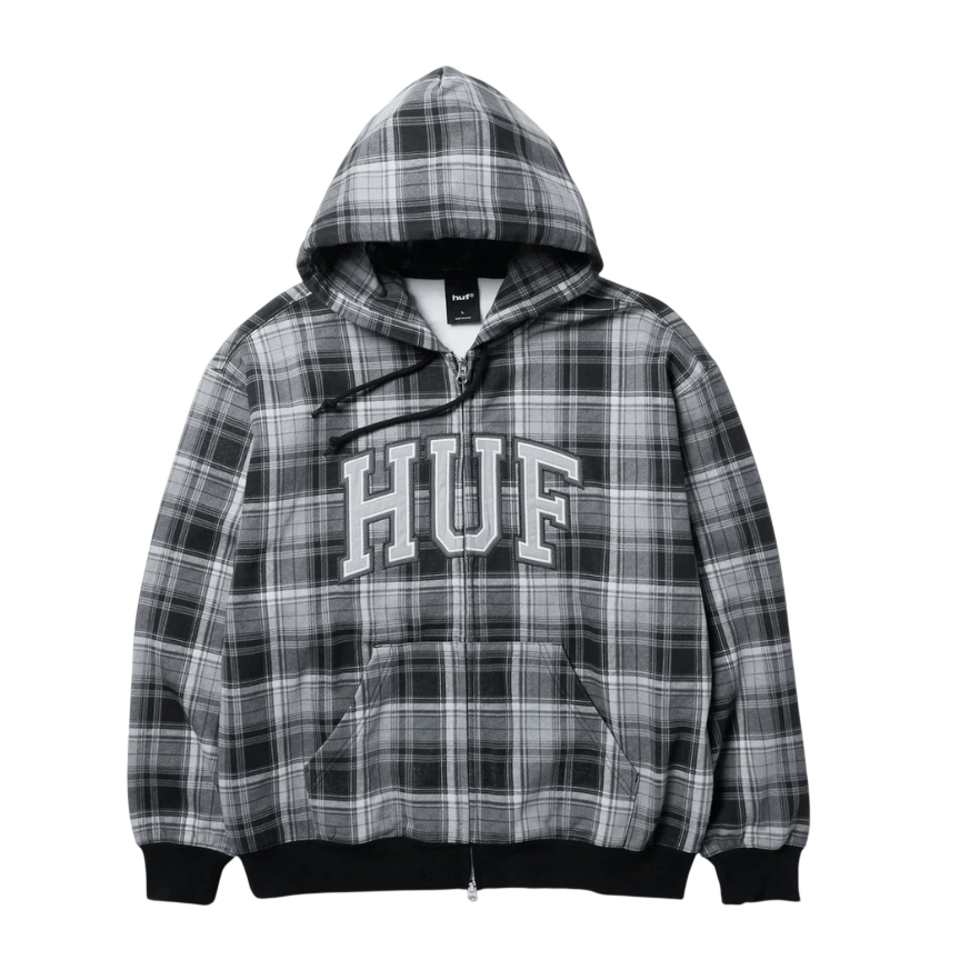 ARCH PLAID FZ HEAVYWEIGHT HOODIE BLACK
