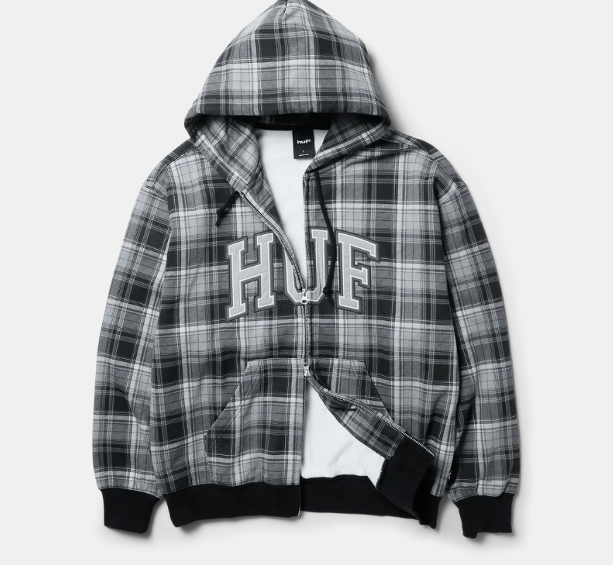 ARCH PLAID FZ HEAVYWEIGHT HOODIE BLACK