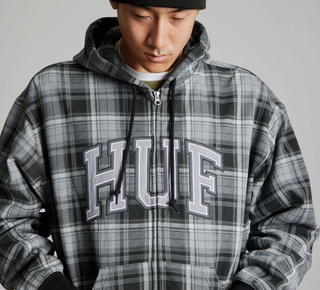 ARCH PLAID FZ HEAVYWEIGHT HOODIE BLACK