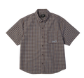 GALAXY PLAID SS WOVEN TOP DARK BROWN