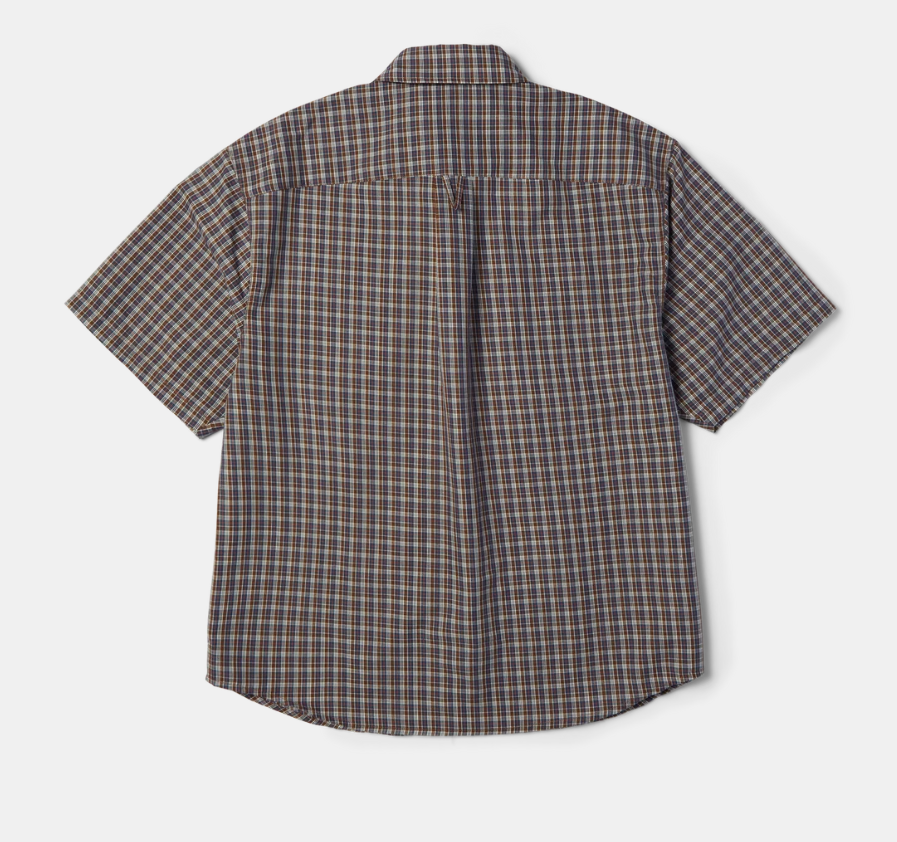 GALAXY PLAID SS WOVEN TOP DARK BROWN