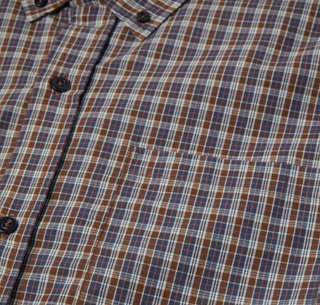 GALAXY PLAID SS WOVEN TOP DARK BROWN