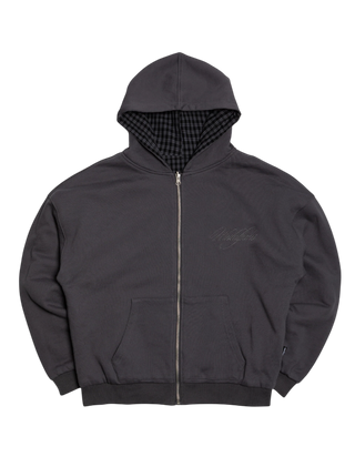 SCRIPT REVERSIBLE ZIP HOODIE BLACK/TARTAN