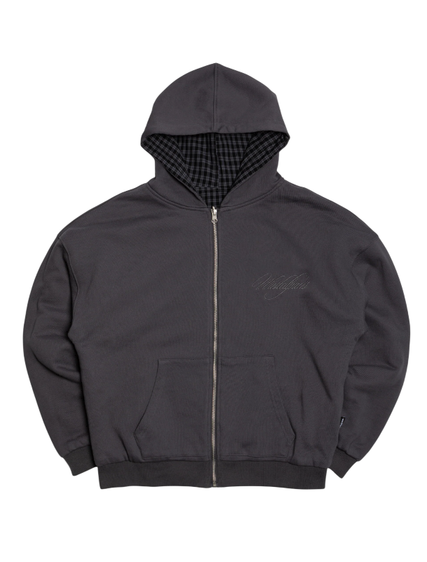 SCRIPT REVERSIBLE ZIP HOODIE BLACK/TARTAN