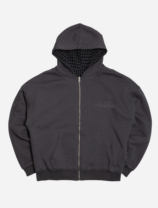 SCRIPT REVERSIBLE ZIP HOODIE BLACK/TARTAN