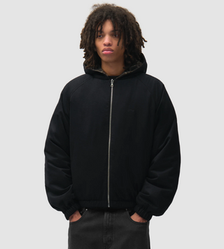 REVERSIBLE PLAID HOODED JACKET BLACK