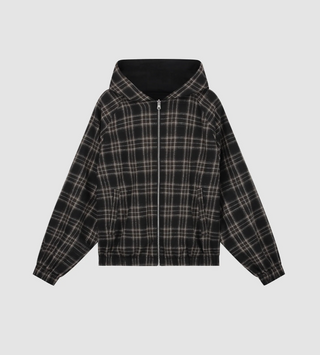 REVERSIBLE PLAID HOODED JACKET BLACK