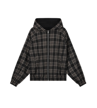 REVERSIBLE PLAID HOODED JACKET BLACK
