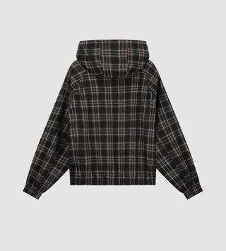 REVERSIBLE PLAID HOODED JACKET BLACK