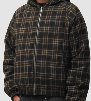 REVERSIBLE PLAID HOODED JACKET BLACK